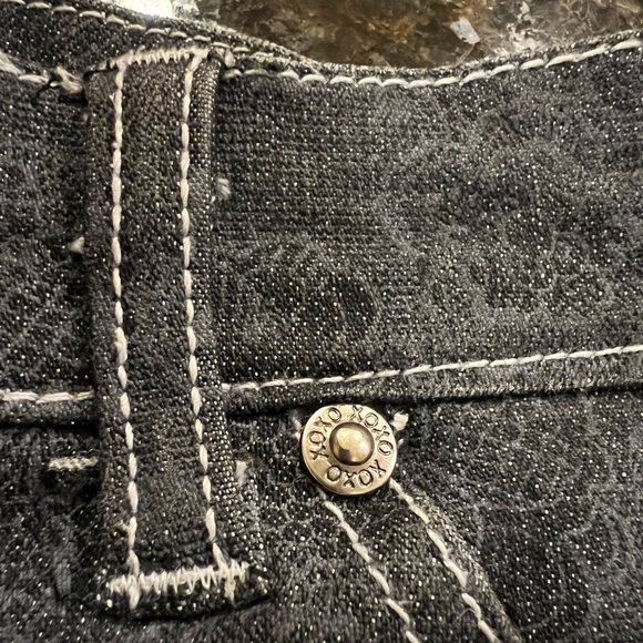 XOXO Premium Denim Skirt w/Subtle Floral Print - Picture 7 of 16